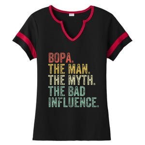 Bopa The Man The Myth The Bad Influence Funny Dad Joke Ladies Halftime Notch Neck Tee