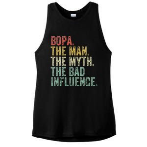 Bopa The Man The Myth The Bad Influence Funny Dad Joke Ladies PosiCharge Tri-Blend Wicking Tank