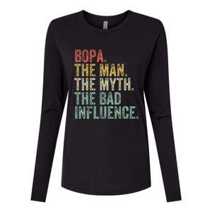 Bopa The Man The Myth The Bad Influence Funny Dad Joke Womens Cotton Relaxed Long Sleeve T-Shirt