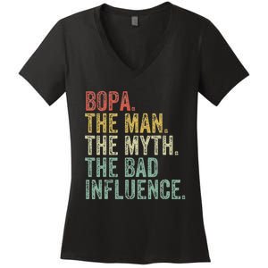 Bopa The Man The Myth The Bad Influence Funny Dad Joke Women's V-Neck T-Shirt