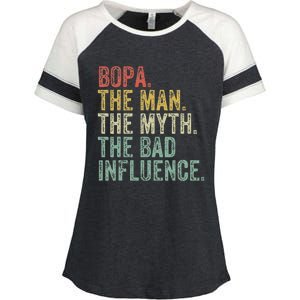 Bopa The Man The Myth The Bad Influence Funny Dad Joke Enza Ladies Jersey Colorblock Tee