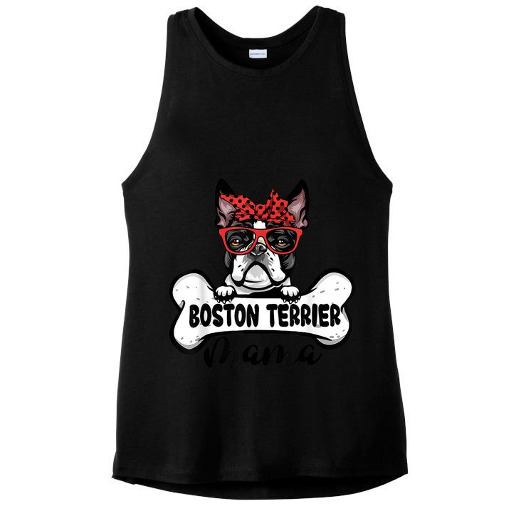 Boston Terrier Mama Dog Bone Mothers Day Dog Mom Ladies PosiCharge Tri-Blend Wicking Tank