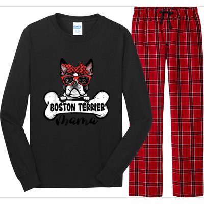 Boston Terrier Mama Dog Bone Mothers Day Dog Mom Long Sleeve Pajama Set