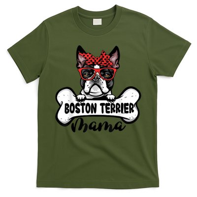 Boston Terrier Mama Dog Bone Mothers Day Dog Mom T-Shirt