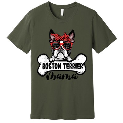 Boston Terrier Mama Dog Bone Mothers Day Dog Mom Premium T-Shirt