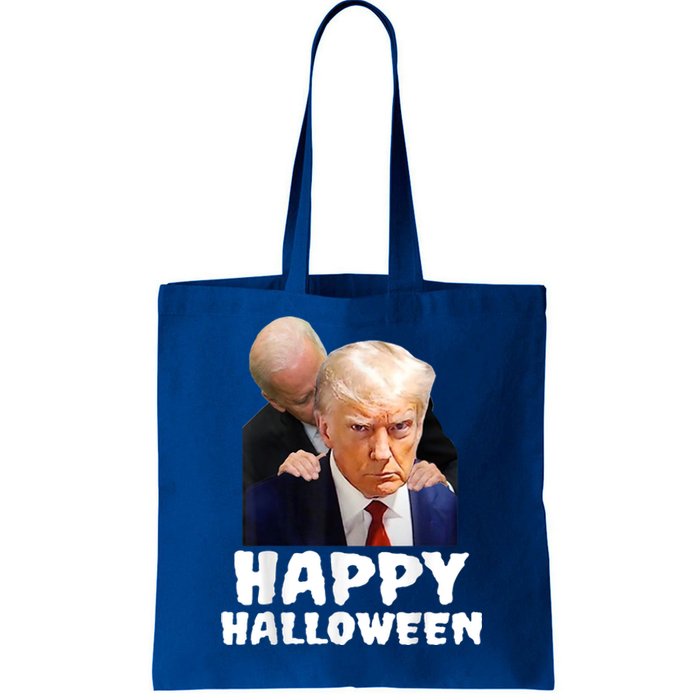 Biden Trump Mugshot Happy Halloween In Prison MUG SHOT Tote Bag