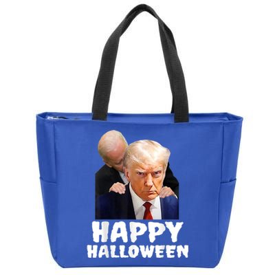 Biden Trump Mugshot Happy Halloween In Prison MUG SHOT Zip Tote Bag