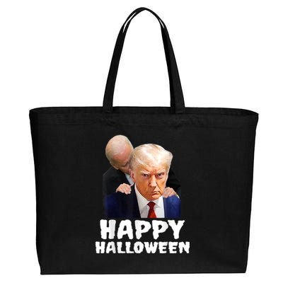 Biden Trump Mugshot Happy Halloween In Prison MUG SHOT Cotton Canvas Jumbo Tote