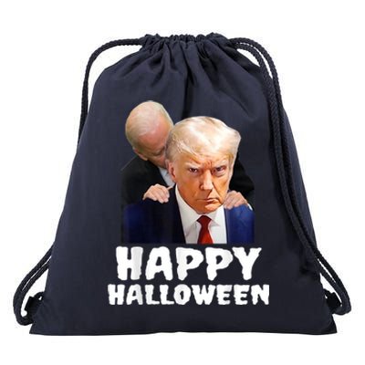 Biden Trump Mugshot Happy Halloween In Prison MUG SHOT Drawstring Bag