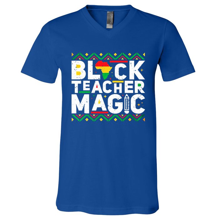 Black Teacher Magic Tee Teacher Black History Month Funny Gift V-Neck T-Shirt