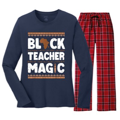 Black Teacher Magic Teacher Black History Month Women's Long Sleeve Flannel Pajama Set 