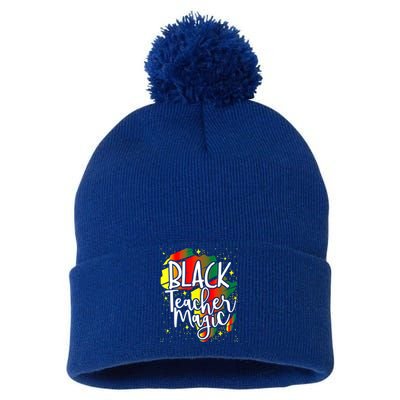 Black Teacher Magic Teacher Black History Month Funny Gift Pom Pom 12in Knit Beanie