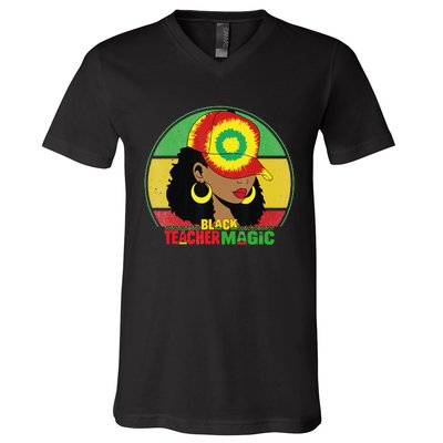 Black Teacher Magic Black History Month Teacher Juneteenth V-Neck T-Shirt