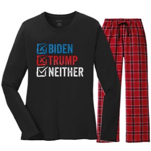 Biden Trump Neither Funny Political Election 2024 Women's Long Sleeve Flannel Pajama Set 