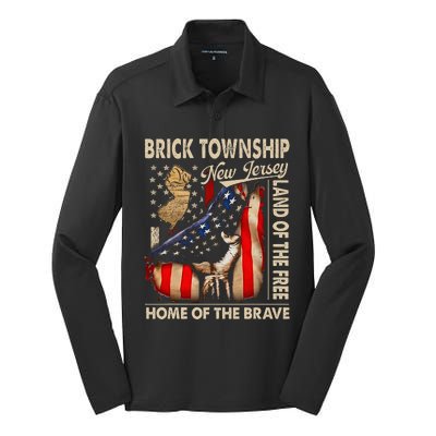 Brick Township New Jersey Usa Flag 4th Of July Silk Touch Performance Long Sleeve Polo