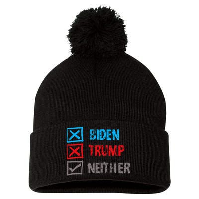 Biden Trump Neither Vote None Of The Above Pom Pom 12in Knit Beanie