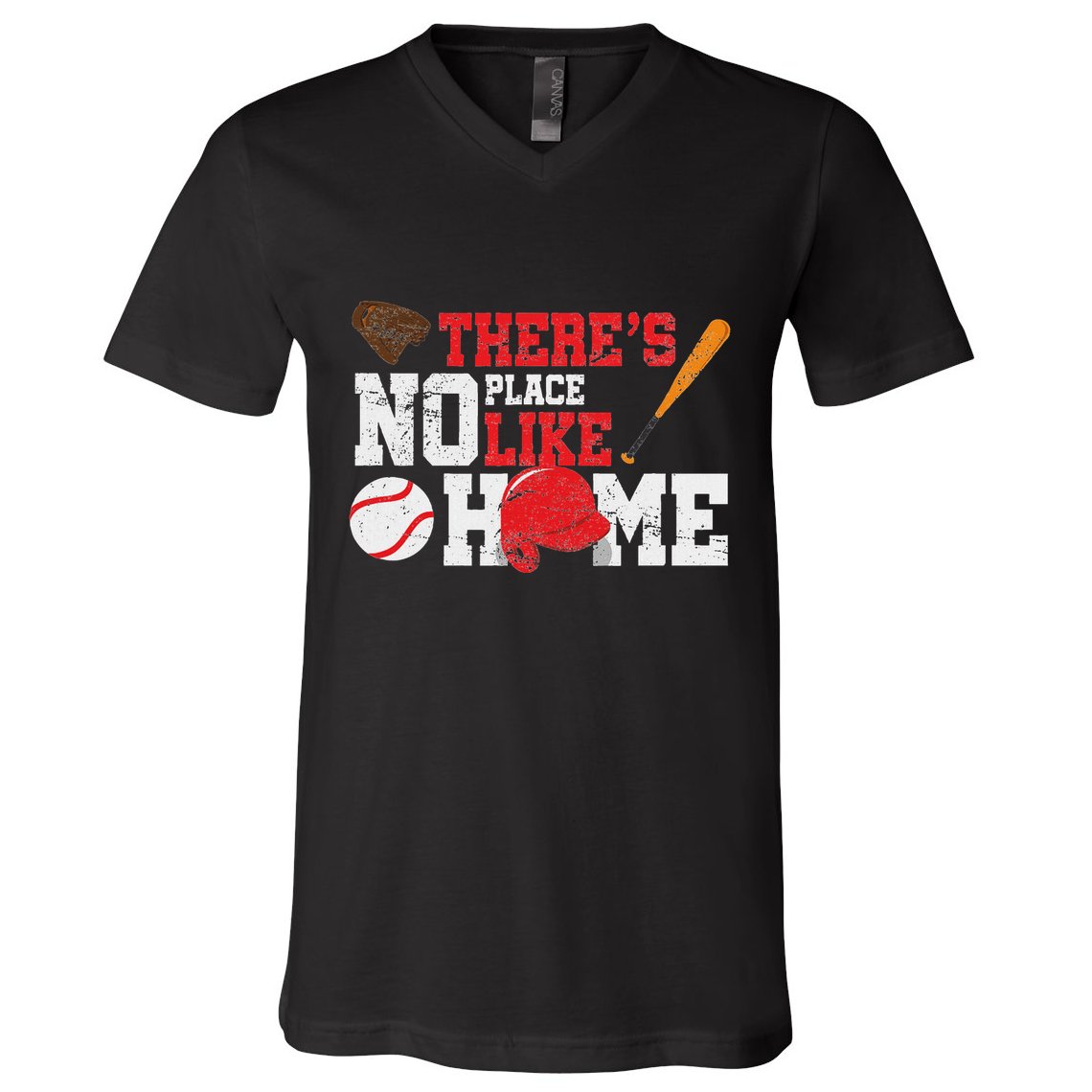 Baseball ThereS No Place Like Home Ball Bat Glove V-Neck T-Shirt