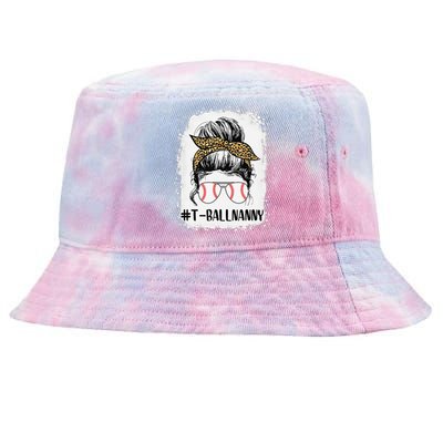 Bleached Tball Nanny Life Messy Bun Leopard Print Softball Tie-Dyed Bucket Hat