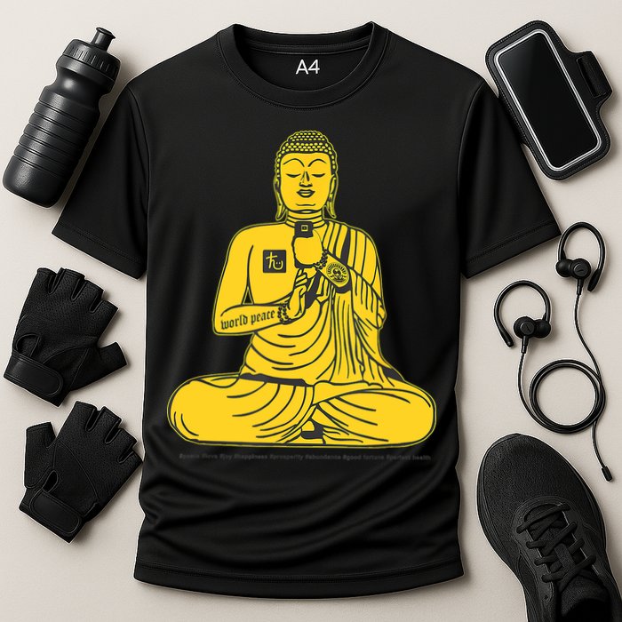 Buddha Texting On Cell Phone Cooling Performance Crew T-Shirt