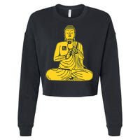 Buddha Texting On Cell Phone Cropped Pullover Crew