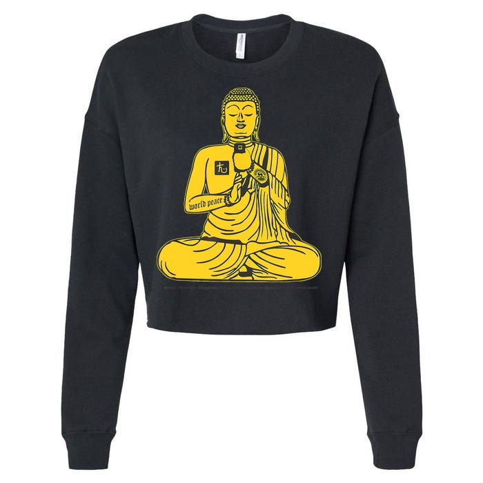 Buddha Texting On Cell Phone Cropped Pullover Crew