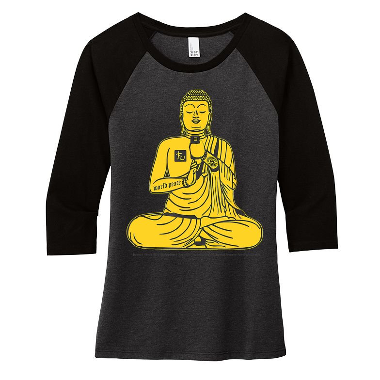 Buddha Texting On Cell Phone Women's Tri-Blend 3/4-Sleeve Raglan Shirt