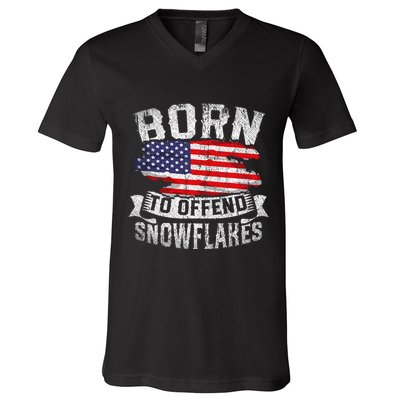 Born To Offend Snowflakes Us Flag Funny American Republican V-Neck T-Shirt