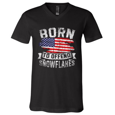 Born To Offend Snowflakes Us Flag Funny American Republican V-Neck T-Shirt