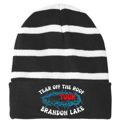 Brandon Tear Off The Roof Lake Meme Striped Beanie with Solid Band