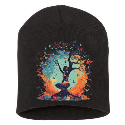 Butterfly Tree Of Life Yoga Short Acrylic Beanie