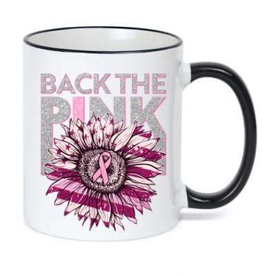 Back The Pink Breast Cancer Awareness Sunflower Ribbon 11oz Black Color Changing Mug