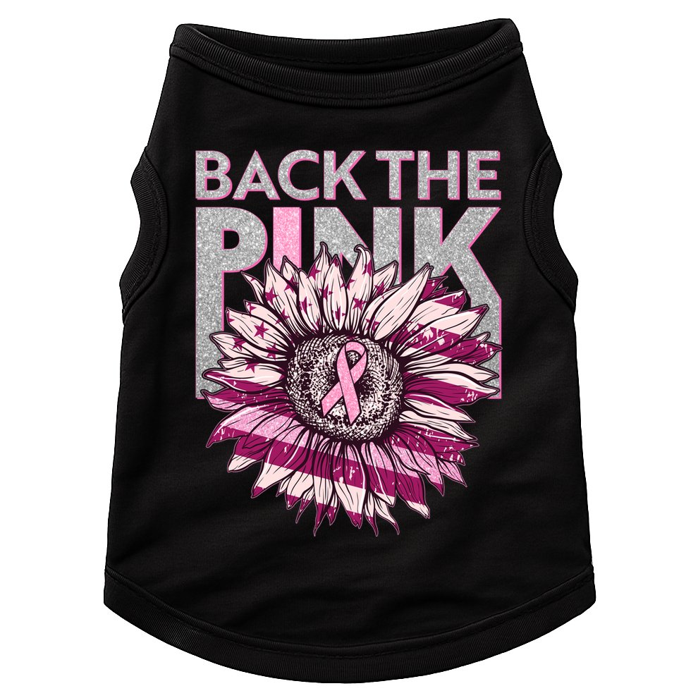 Back The Pink Breast Cancer Awareness Sunflower Ribbon Doggie Tank