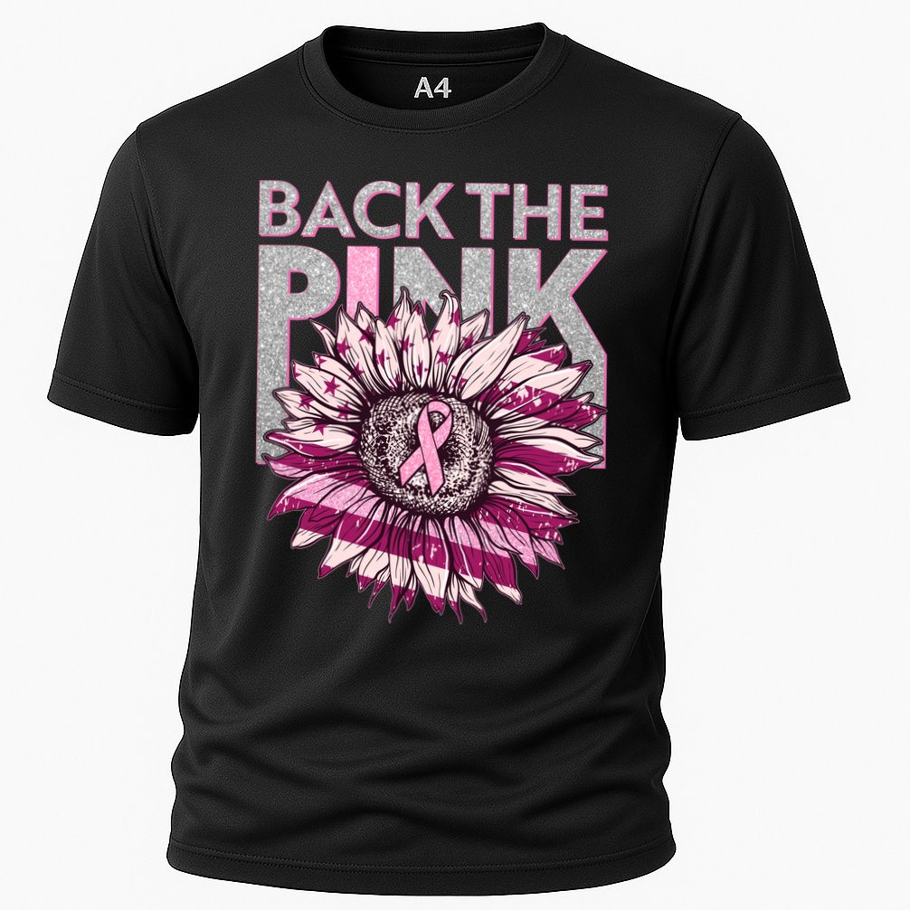 Back The Pink Breast Cancer Awareness Sunflower Ribbon Cooling Performance Crew T-Shirt