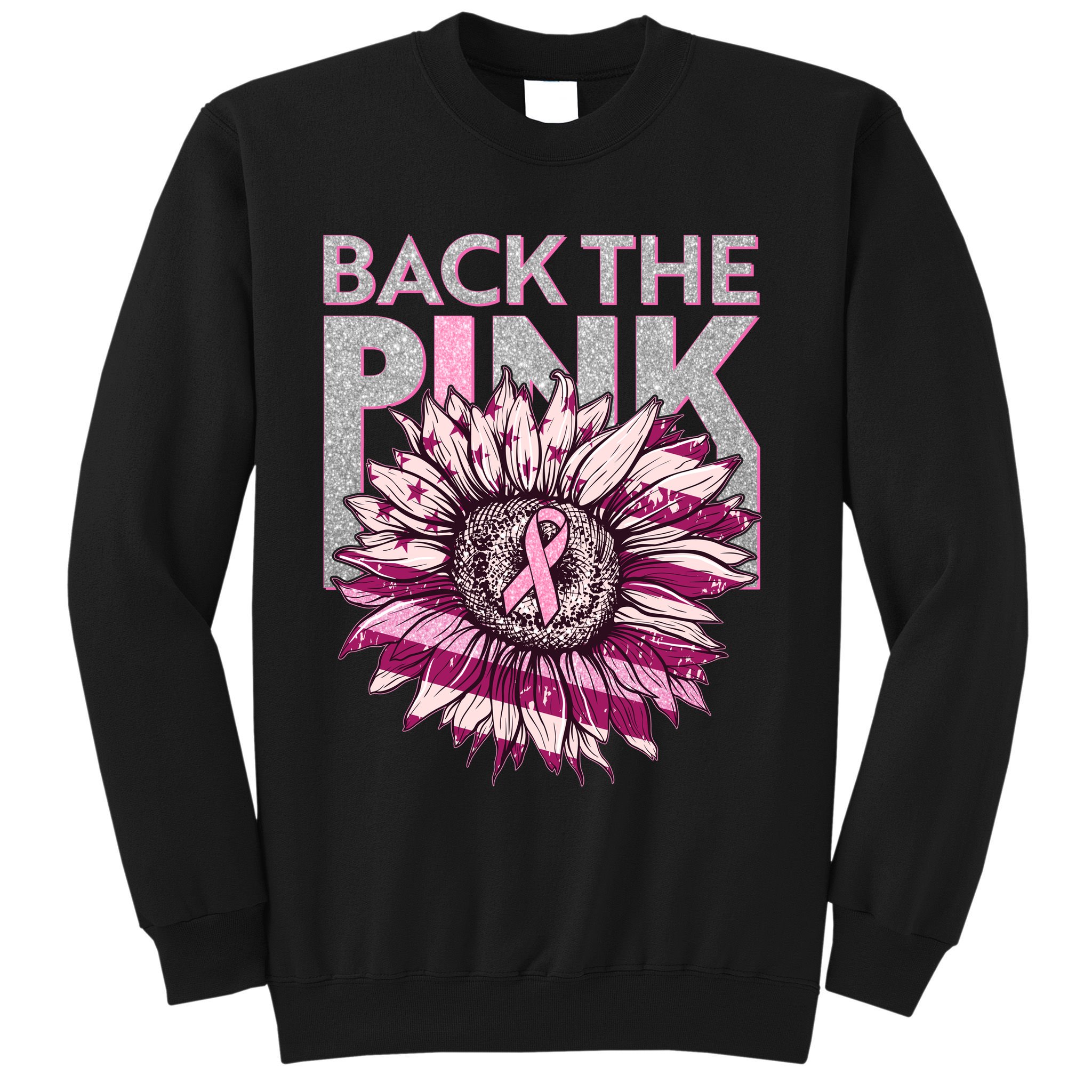 Back The Pink Breast Cancer Awareness Sunflower Ribbon Sweatshirt