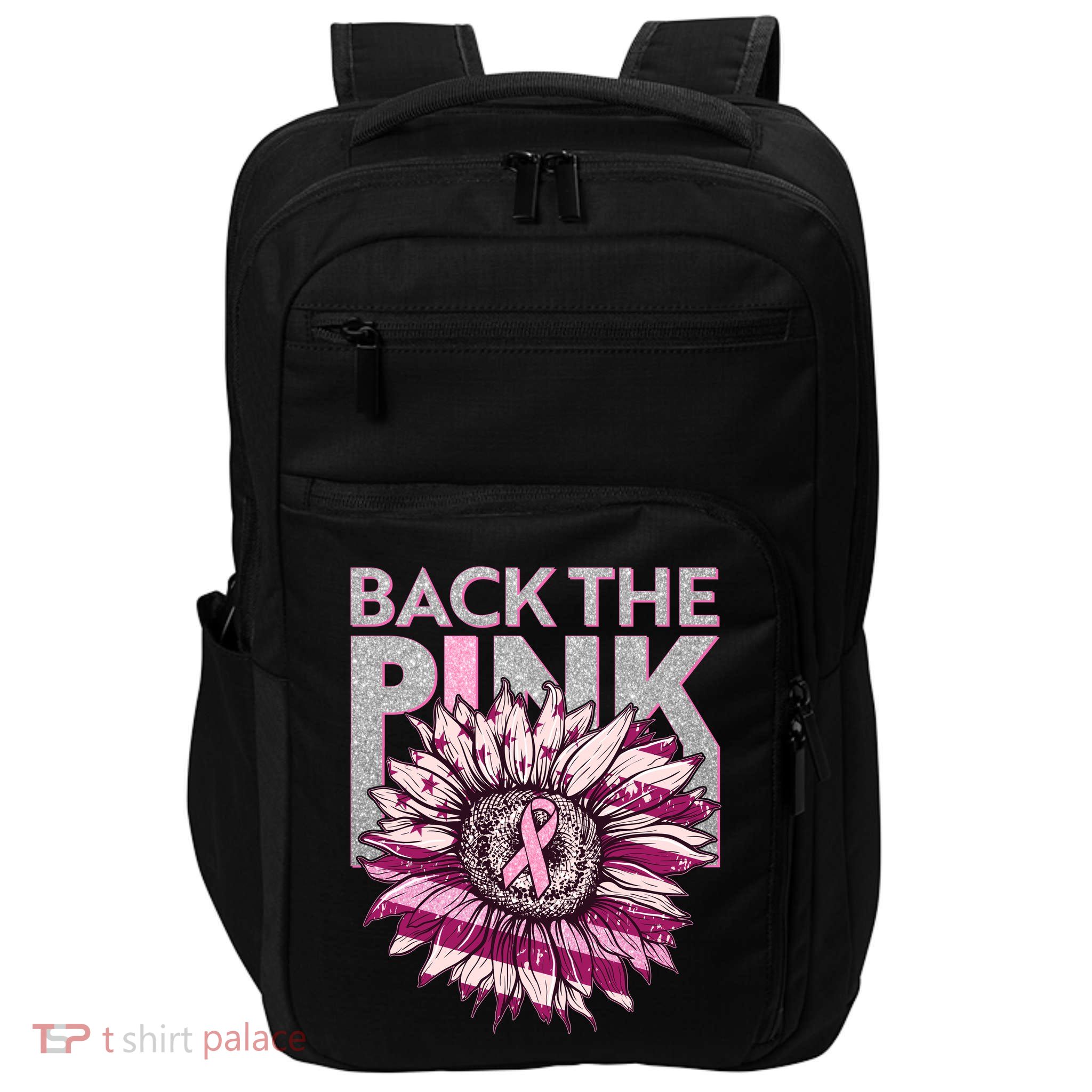 Back The Pink Breast Cancer Awareness Sunflower Ribbon Impact Tech Backpack