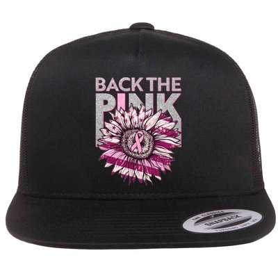 Back The Pink Breast Cancer Awareness Sunflower Ribbon Flatbill Hat