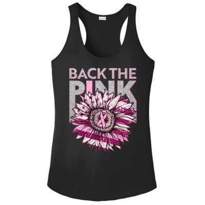 Back The Pink Breast Cancer Awareness Sunflower Ribbon Ladies PosiCharge Competitor Racerback Tank