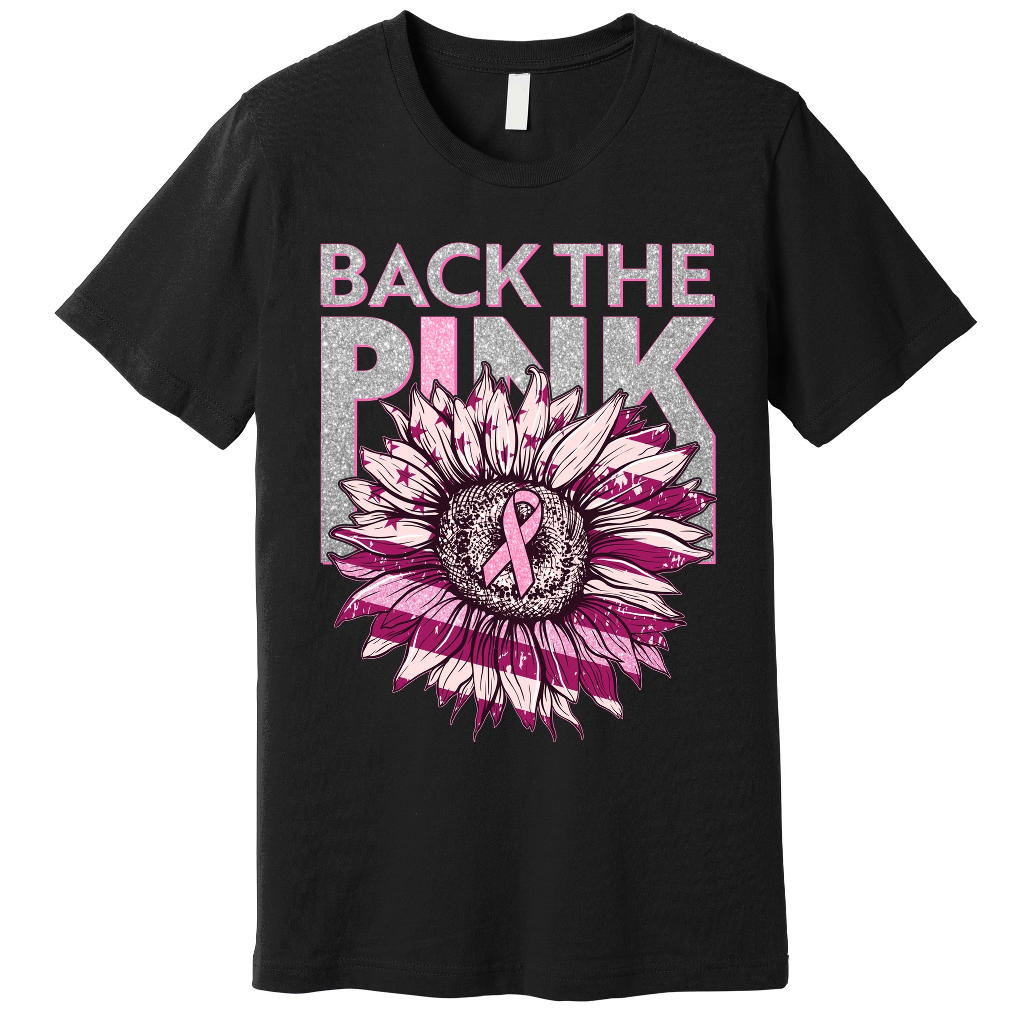 Back The Pink Breast Cancer Awareness Sunflower Ribbon Premium T-Shirt