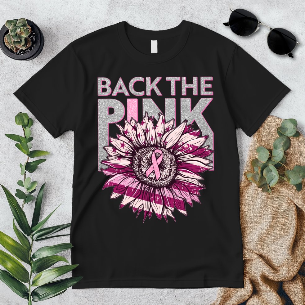 Back The Pink Breast Cancer Awareness Sunflower Ribbon Premium T-Shirt