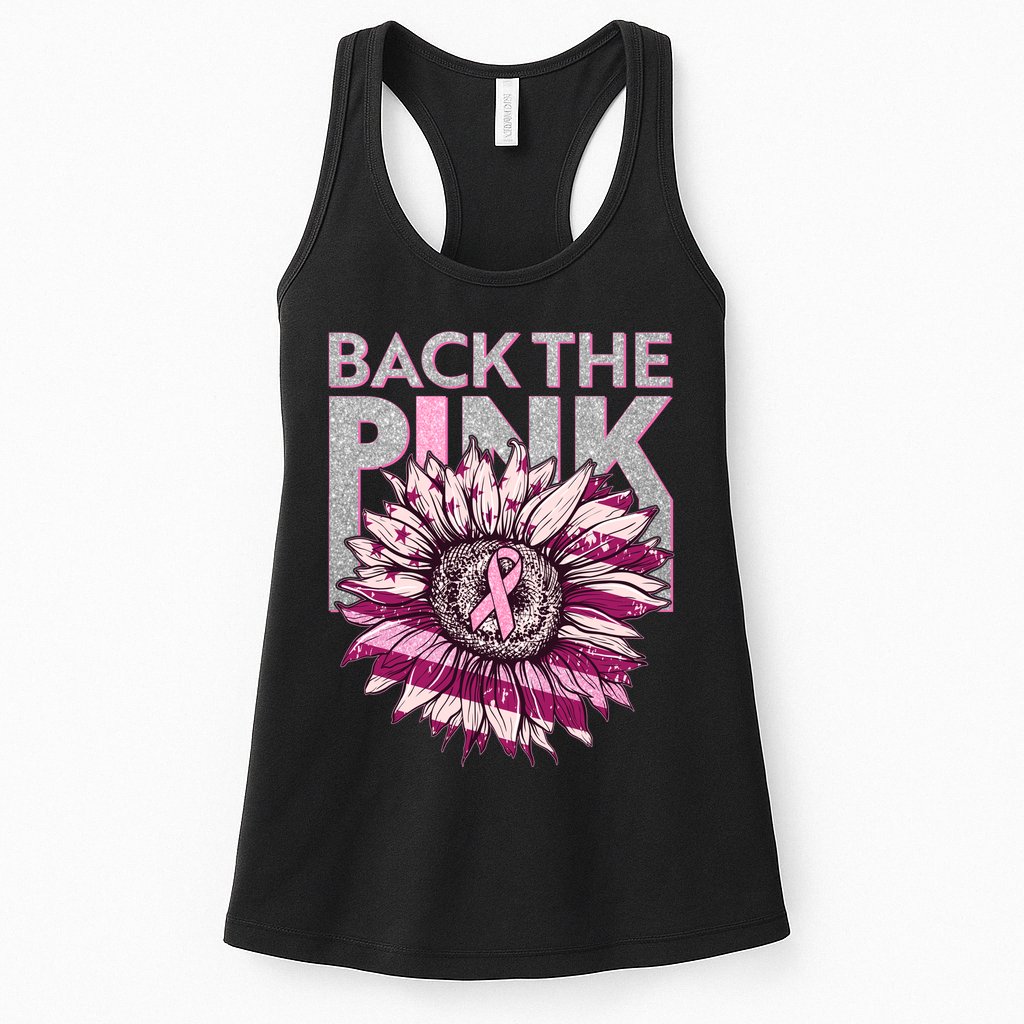 Back The Pink Breast Cancer Awareness Sunflower Ribbon Womens Tank Top