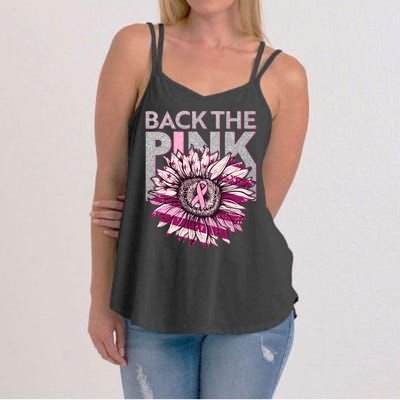 Back The Pink Breast Cancer Awareness Sunflower Ribbon Women's Strappy Tank