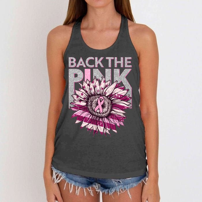 Back The Pink Breast Cancer Awareness Sunflower Ribbon Women's Knotted Racerback Tank