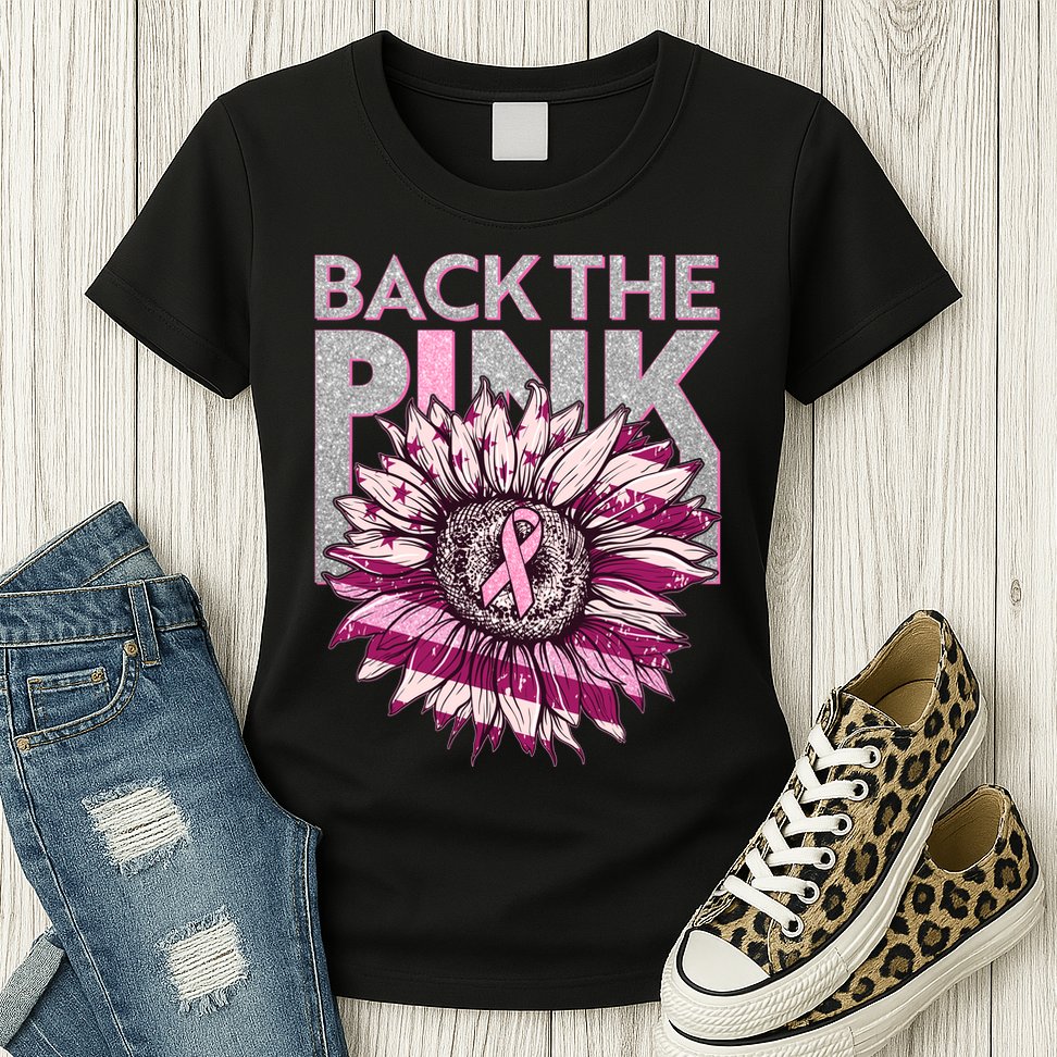 Back The Pink Breast Cancer Awareness Sunflower Ribbon Womens T-Shirt