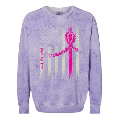 Back The Pink Breast Cancer Awareness Flag Colorblast Crewneck Sweatshirt