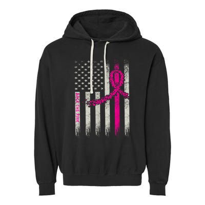 Back The Pink Breast Cancer Awareness Flag Garment-Dyed Fleece Hoodie