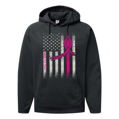 Back The Pink Breast Cancer Awareness Flag Performance Fleece Hoodie