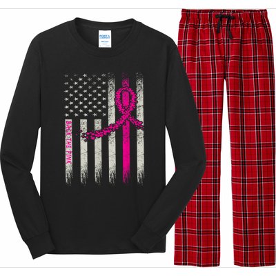 Back The Pink Breast Cancer Awareness Flag Long Sleeve Pajama Set