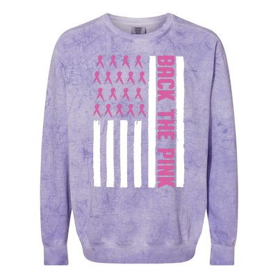 Back The Pink Breast Cancer Awareness Flag Colorblast Crewneck Sweatshirt