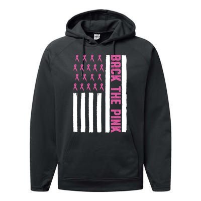 Back The Pink Breast Cancer Awareness Flag Performance Fleece Hoodie