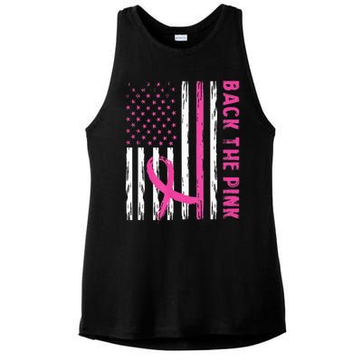 Back The Pink Ribbon Flag Breast Cancer Warrior Ladies PosiCharge Tri-Blend Wicking Tank